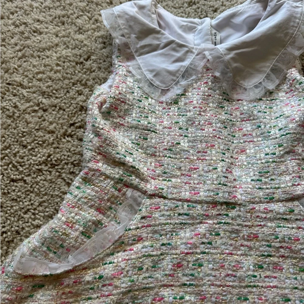 Janie and Jack Girls' Boucle Sheath Dress Sz 7 Pink Green White Sleeveless EUC